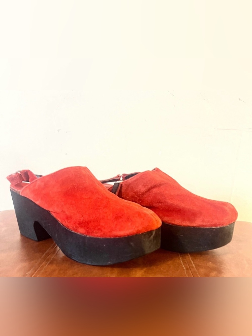 Rare VTG 1970s Deadstock Made in Brazil Red Suede Platform Clogs – Flawless